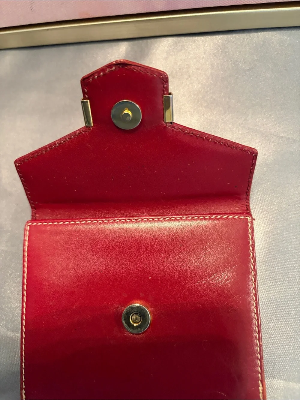 Christian Dior Red Leather Compact twist- lock Wallet with Gold-Tone Accents